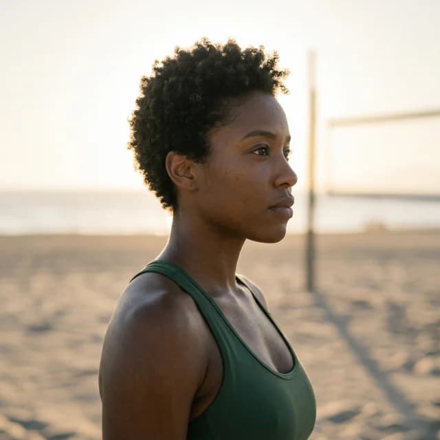 A volleyball club member outdoors in warm light